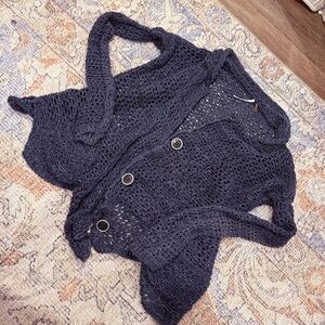 Free People Charcoal Open-Knit Cardigan
